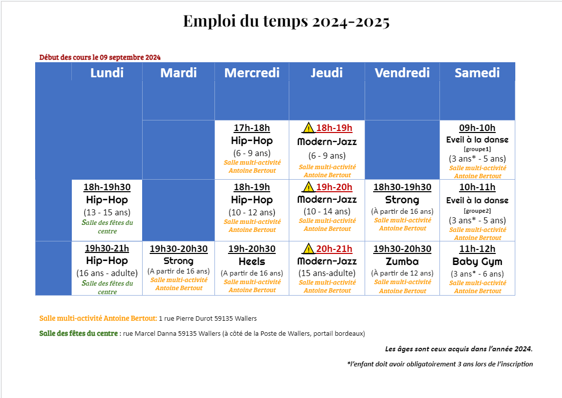 Emploi du temps modifie